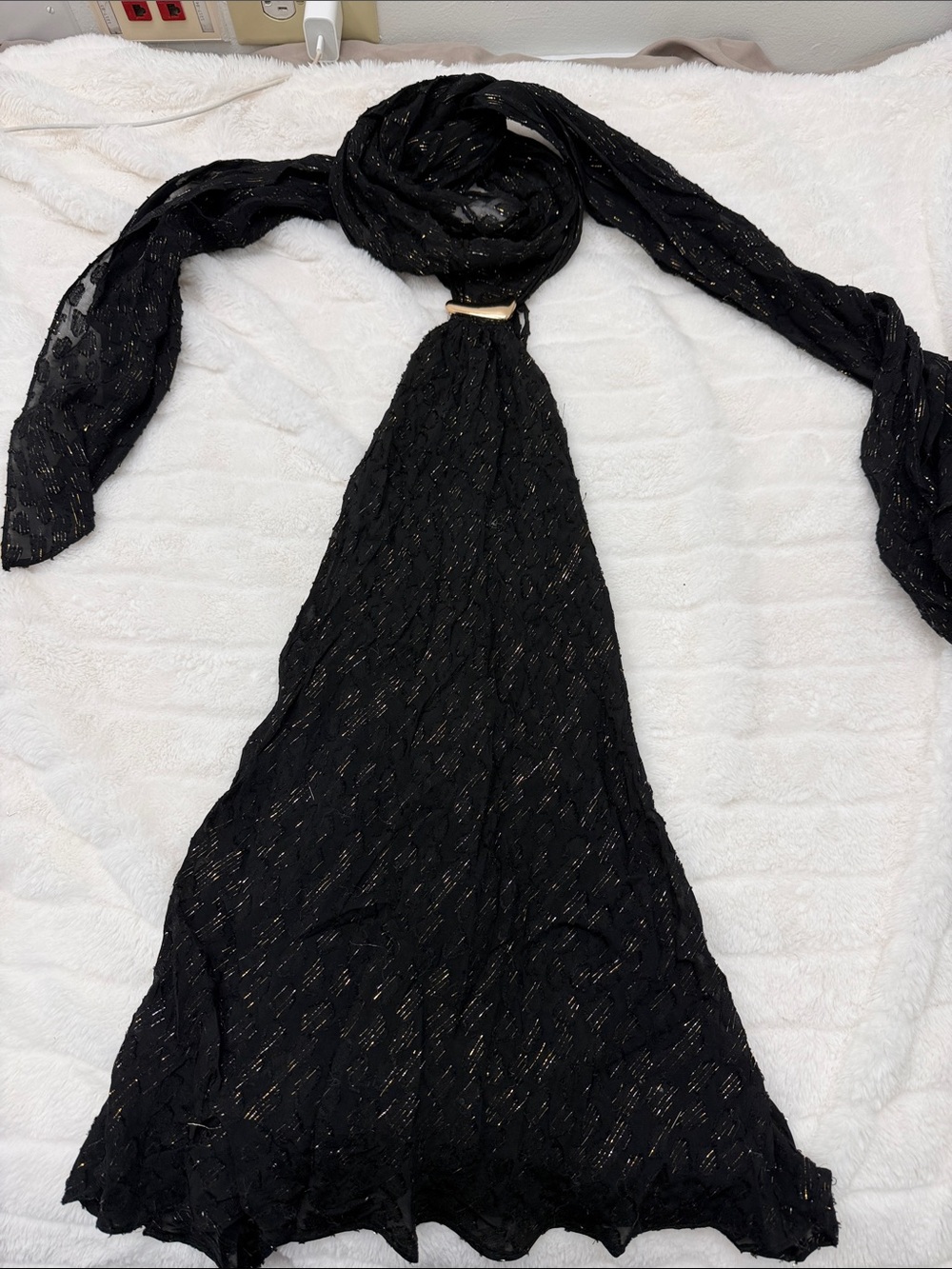 Zara women’s black metallic top with gold detailing